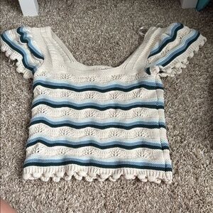 Jessica Simpson Cream and Blue Striped Knit Top